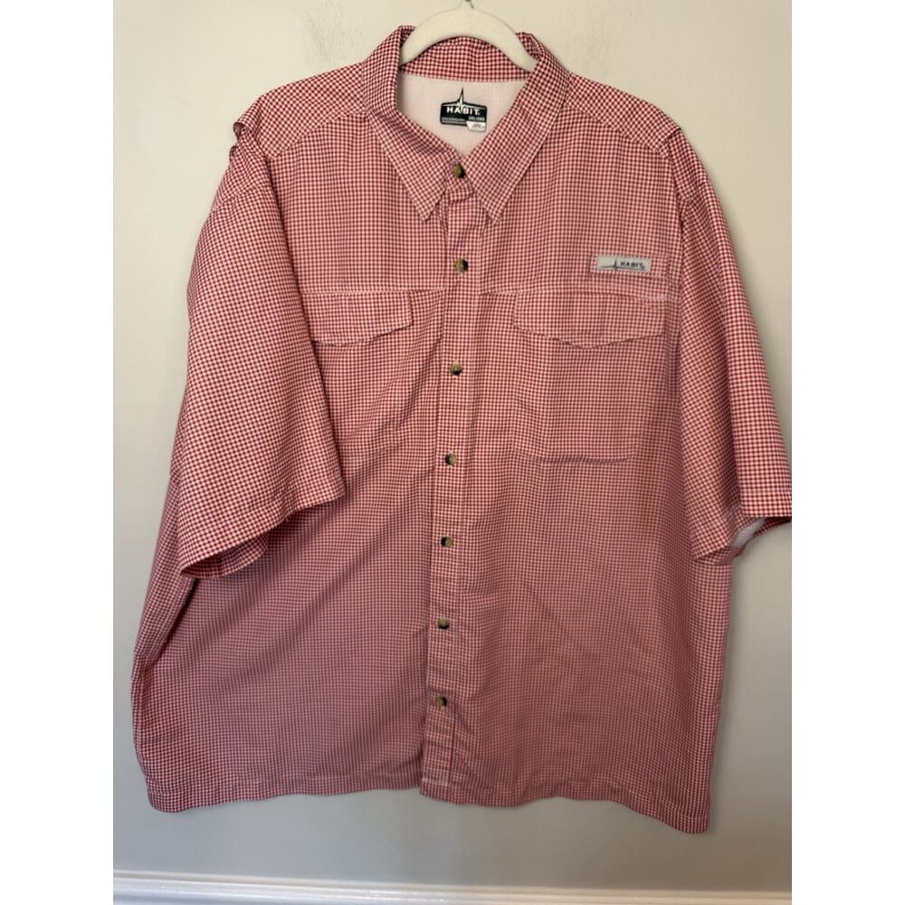 Habit Fishing Button Up Shirt Mens 2XL Red Gingham Short Sleeve Pockets Outdoor